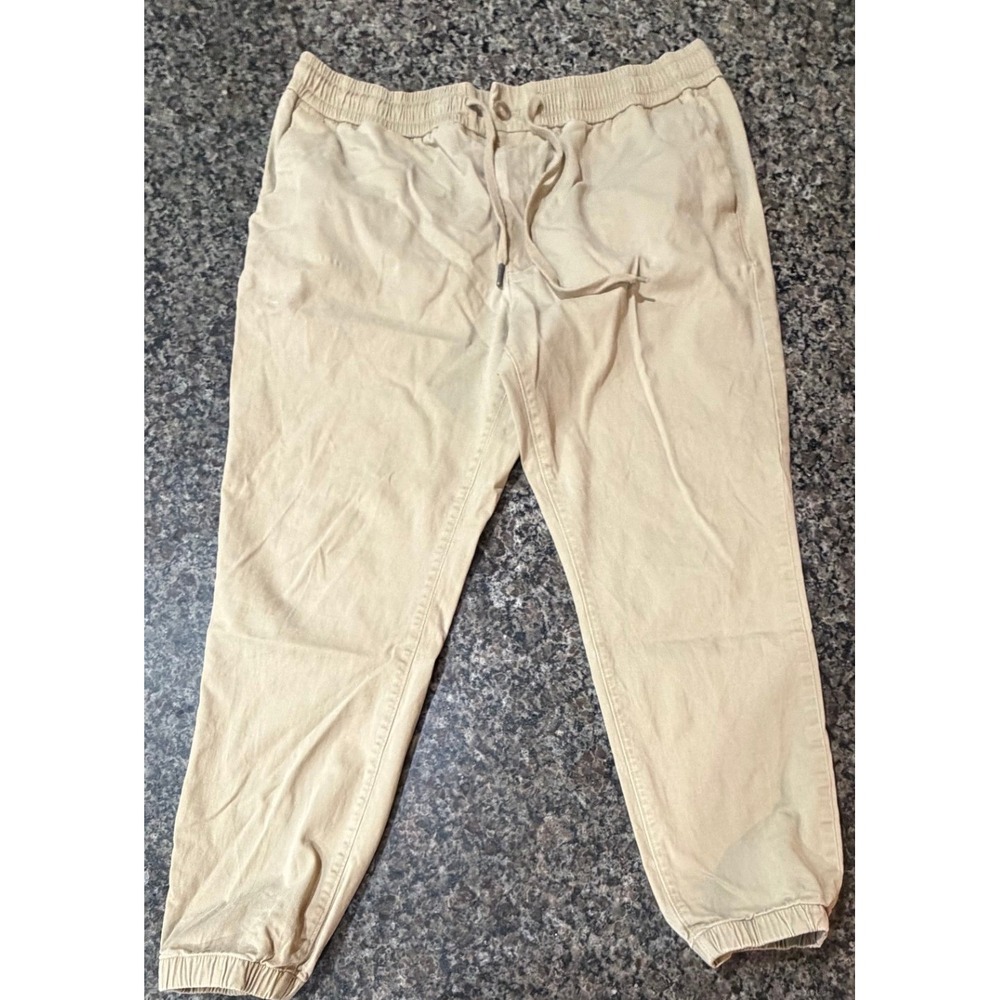 Express Mens Stretch Jogger Pants Khaki Tan Elastic Waist Drawstring Size L
